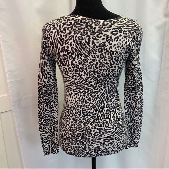 Zara black white long sleeve leopard cheetah print wool cashmere blend sweater M - Picture 4 of 11